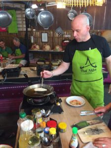 David Papkin cooking his spring Roll